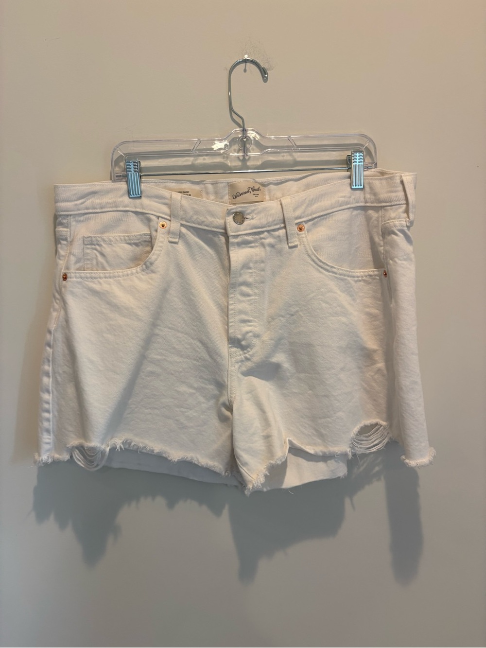 Universal White Distressed Denim Cutoff Shorts